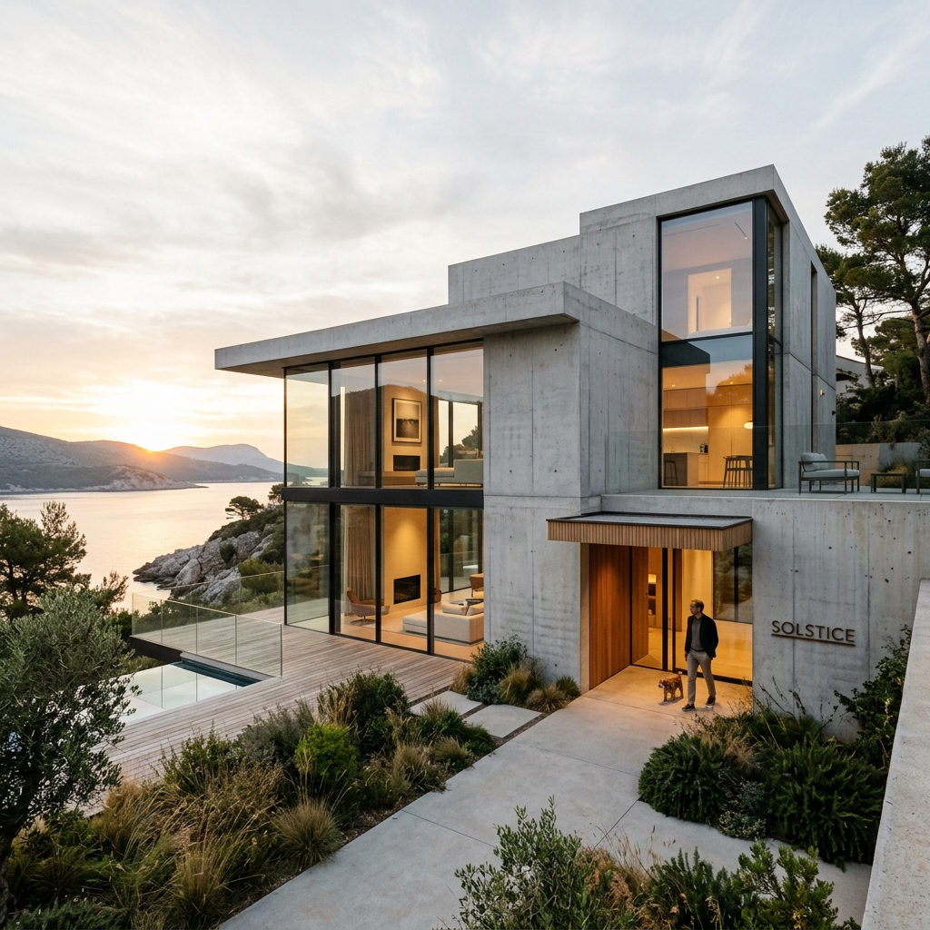 Contemporary architecture render of modern concrete villa